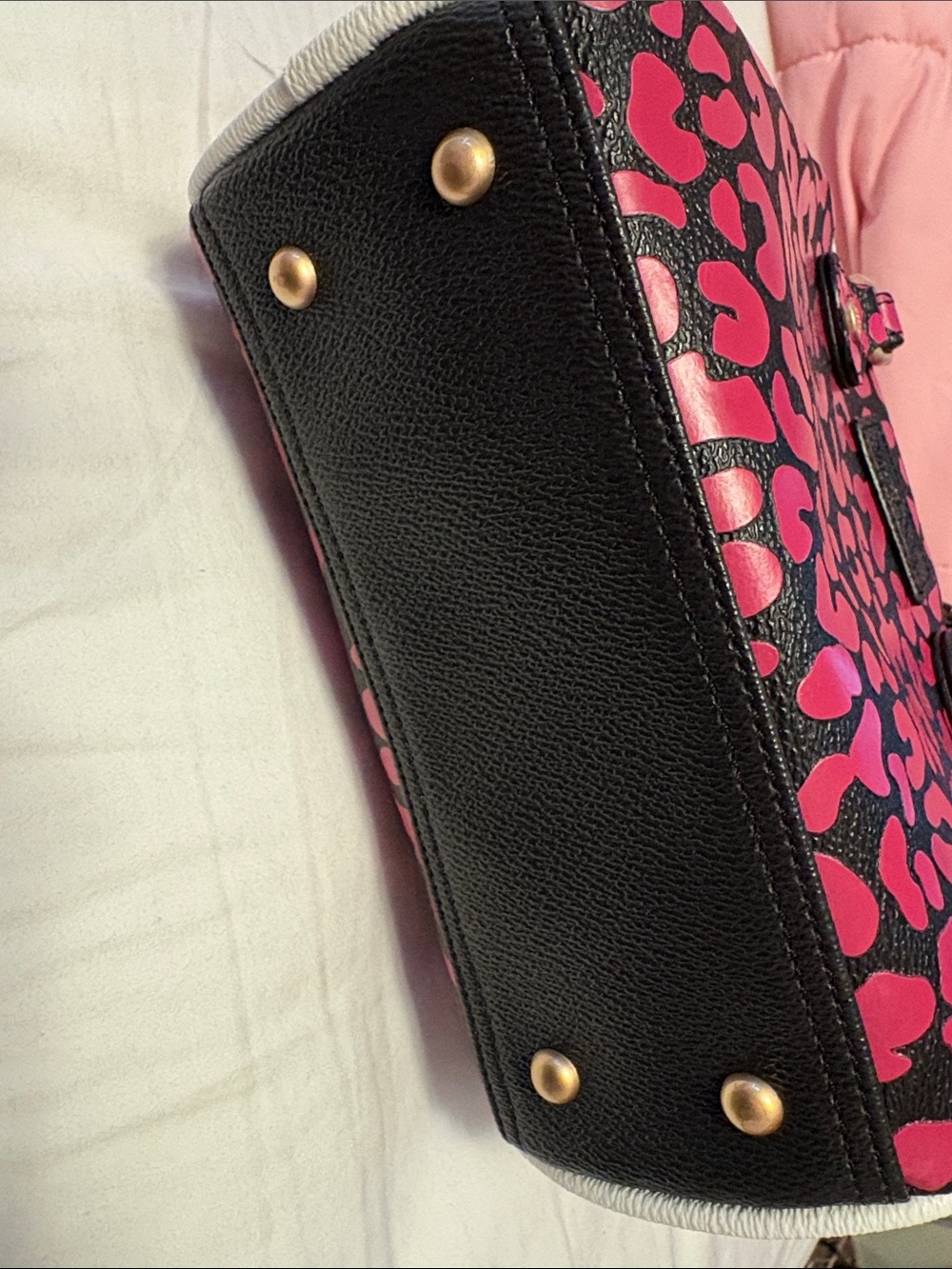 Von Dutch Black and Hot Pink Leopard Bowling Bag - Picture 3 of 12